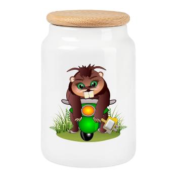 BEAVER CARTOON - DEUX-ROUES ÉLECTRIQUES - Mobilité - Boîte à biscuits avec couvercle en bois - blanc - Devant