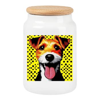 Chien Fox Terrier Jack Russell Pop Art - Boîte à biscuits avec couvercle en bois - blanc - Devant
