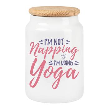 I do yoga - Cookie Jar with Wooden Lid - white - Front