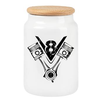 V8 piston muscle car gros bloc moteur de voiture symbole - Boîte à biscuits avec couvercle en bois - blanc - Devant