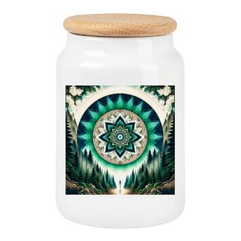 Forest Mandala Aurora Green Teal - Cookie Jar with Wooden Lid - white - Front