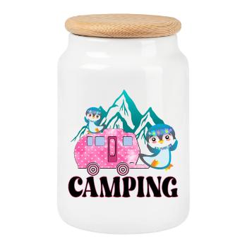 CAMPING CAMPINGSPLATZ PINGUINE - Cookie Jar with Wooden Lid - white - Front