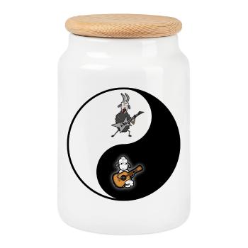 Hardrock vs Akustik Yin Yang alles im Einklang - Keksdose mit Holzdeckel - Weiß - Vorne