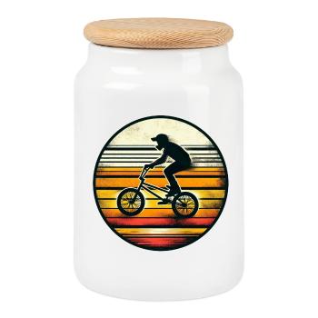 BMX Rider im Retro Sunset - Keksdose mit Holzdeckel - Weiß - Vorne