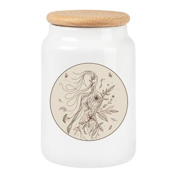Botanical femininity in an ornamental circle - Cookie Jar with Wooden Lid - white - Front