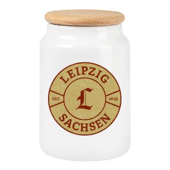 Leipzig Sächsisches Emblem Vintage - Keksdose mit Holzdeckel - Weiß - Vorne