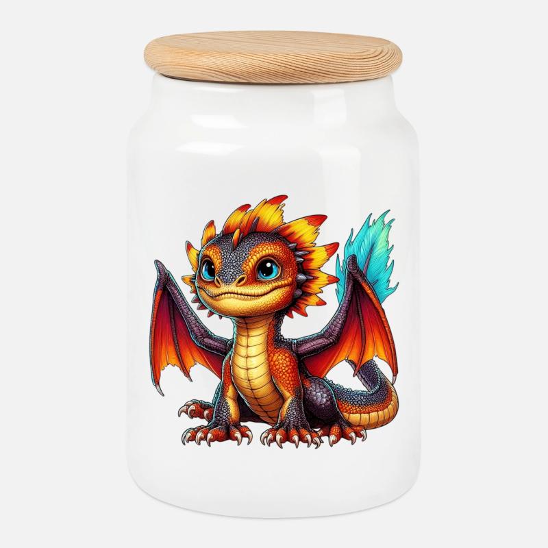 Drache - Keksdose mit Holzdeckel - Weiß