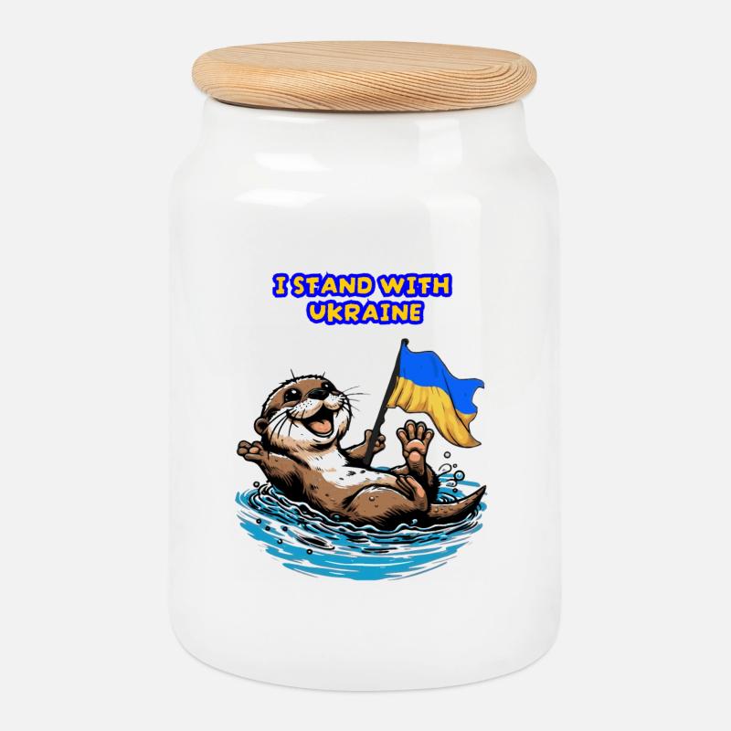 Süßes Otter Baby mit Ukraine Flagge - Keksdose mit Holzdeckel - Weiß
