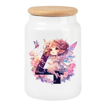 4 Year Old Fairy Elf Birthday Gift - Cookie Jar with Wooden Lid - white - Front