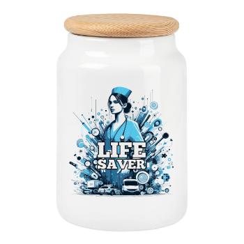 Cadeau de sauveteur d’infirmière - Boîte à biscuits avec couvercle en bois - blanc - Devant