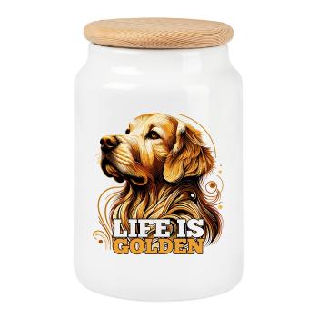 Das Leben ist Golden Retriever Hund Geschenk - Keksdose mit Holzdeckel - Weiß - Vorne