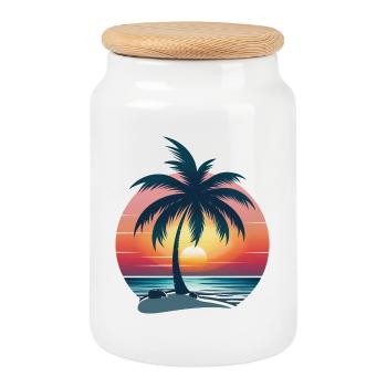 Palmier coucher de soleil - Boîte à biscuits avec couvercle en bois - blanc - Devant