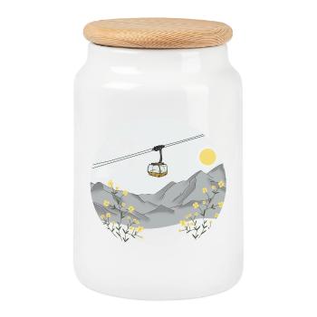 Montée en gondole - téléphérique - Boîte à biscuits avec couvercle en bois - blanc - Devant
