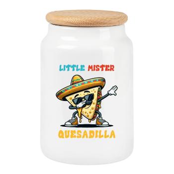 Little Mister Quesadilla Food Dabbing Mexico - Cookie Jar with Wooden Lid - white - Front