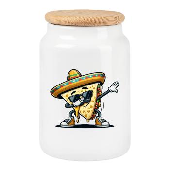 Quesadillas Food Dabbing Mexico - Cookie Jar with Wooden Lid - white - Front