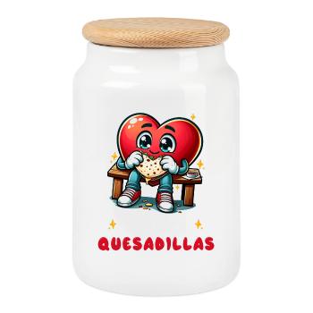 I Love Quesadillas Mexico - Cookie Jar with Wooden Lid - white - Front