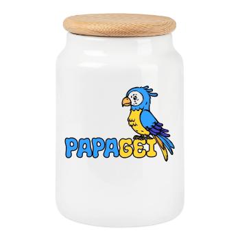 Parrot, Spuch, Bird, Zoo, Animal Lover, Jungle - Cookie Jar with Wooden Lid - white - Front