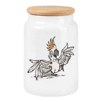 Animal Lover, Pet, Tropical, Parrot, Bird, Animal - Cookie Jar with Wooden Lid - white - Front