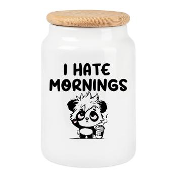 I hate mornings panda - Cookie Jar with Wooden Lid - white - Front