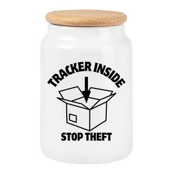 Sicherheit, Paketschloss, Inside Tracker - Keksdose mit Holzdeckel - Weiß - Vorne