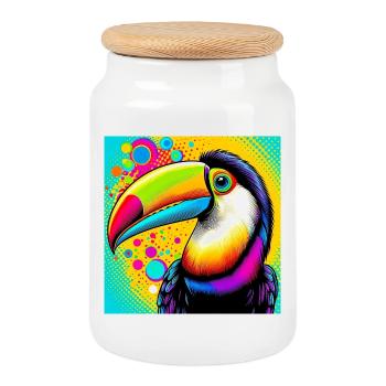 Tukan Pop Art - Keksdose mit Holzdeckel - Weiß - Vorne
