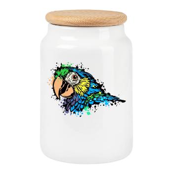 Amoureux Des Animaux, Zoo, Animal De Compagnie, Tropical, Perroquet, Oiseau - Boîte à biscuits avec couvercle en bois - blanc - Devant