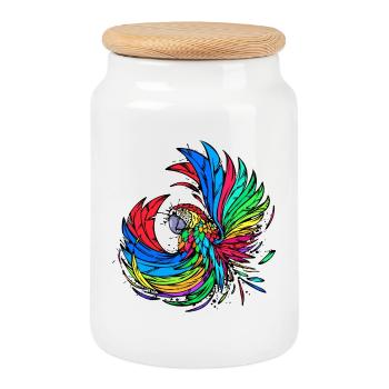 Animal Animal Lover Pet Bird Parrot Zoo - Cookie Jar with Wooden Lid - white - Front