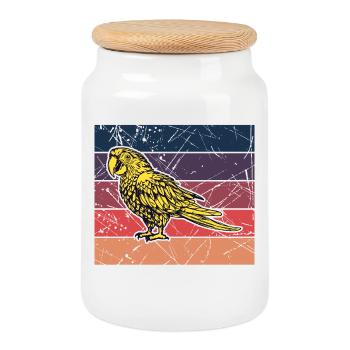 Pet, Tropical, Jungle, Bird, Animal, Parrot, Zoo - Cookie Jar with Wooden Lid - white - Front