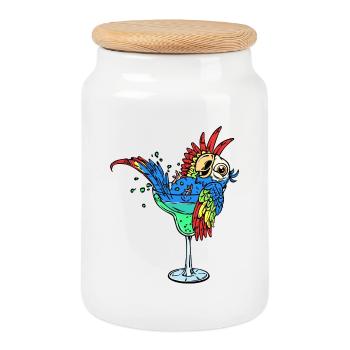 Oiseau, Perroquet, Animal, Amoureux Des Oiseaux, Animaux De Zoo - Boîte à biscuits avec couvercle en bois - blanc - Devant
