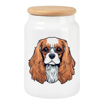 Cavalier King Charles, Dog, Cute Dog - Cookie Jar with Wooden Lid - white - Front