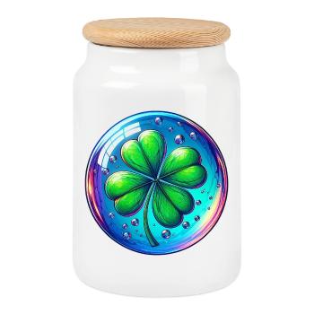 Four-leaf clover - Cookie Jar with Wooden Lid - white - Front