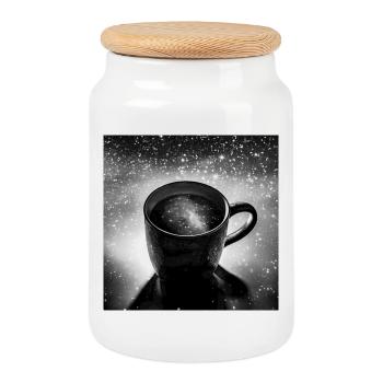 Kosmische Tasse Kaffee - Keksdose mit Holzdeckel - Weiß - Vorne