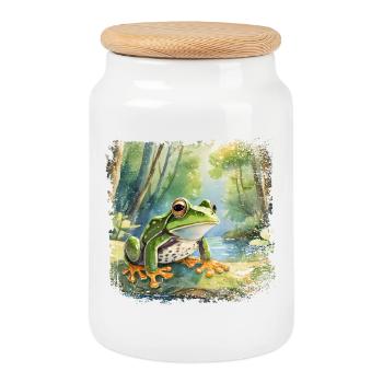 Mignonne jeune grenouille dans le style d’un livre pour enfants - Boîte à biscuits avec couvercle en bois - blanc - Devant