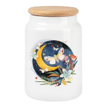 rare exotic butterflies in the moonlight - Cookie Jar with Wooden Lid - white - Front