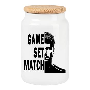 Game Set Match Tennis Portrait Design - Keksdose mit Holzdeckel - Weiß - Vorne