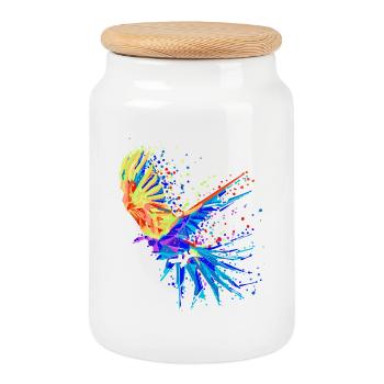 Animal, Bird, Zoo, Parrot, Animal Lover, Pet - Cookie Jar with Wooden Lid - white - Front