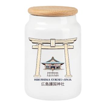 Hiroshima Japan, Gokoku- jinja Torii, Zeichnung - Keksdose mit Holzdeckel - Weiß - Vorne