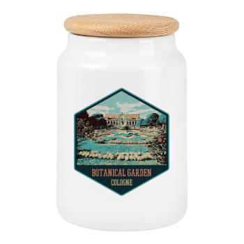 view of the Cologne Botanical Garden - Cookie Jar with Wooden Lid - white - Front