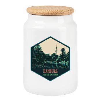 Illustration, parc de Planten un Blomen à Hambourg - Boîte à biscuits avec couvercle en bois - blanc - Devant