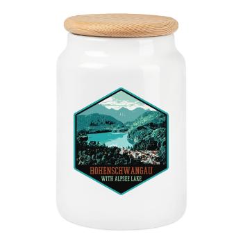 Hohenschwangau with Alpsee See - Cookie Jar with Wooden Lid - white - Front