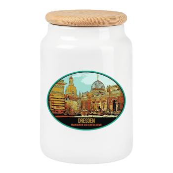 Dresde Historique : Charme captivant du centre - Boîte à biscuits avec couvercle en bois - blanc - Devant