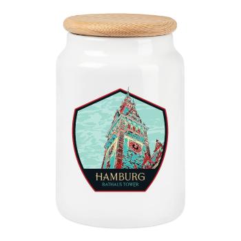 Tour de l'hôtel de ville de Hambourg, Allemagne - Boîte à biscuits avec couvercle en bois - blanc - Devant