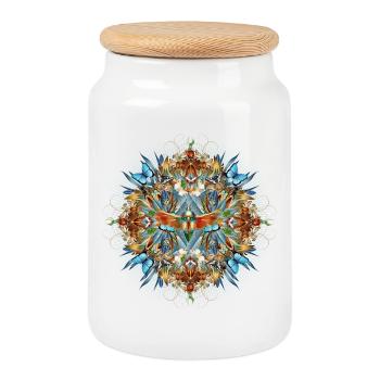 Artistic amulet made of insects in floral shape - Cookie Jar with Wooden Lid - white - Front