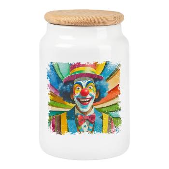 clown drôle dans un style comique - Boîte à biscuits avec couvercle en bois - blanc - Devant