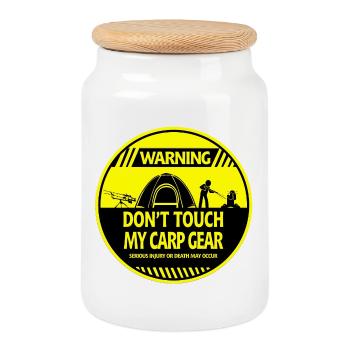 Carp warning - Cookie Jar with Wooden Lid - white - Front