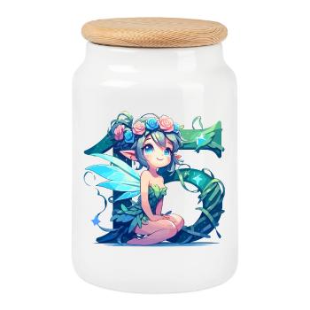15 Year Old Fairy Elf Cute Birthday Gift - Cookie Jar with Wooden Lid - white - Front
