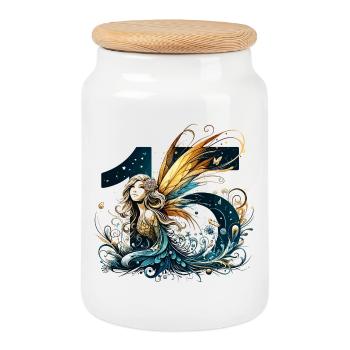 15 Year Old Fairy Elf Cute Birthday Gift - Cookie Jar with Wooden Lid - white - Front
