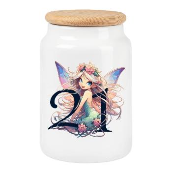 21 Years Fairy Elf Cute Blonde Birthday Gift - Cookie Jar with Wooden Lid - white - Front