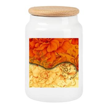 Design floral élégant - Boîte à biscuits avec couvercle en bois - blanc - Devant