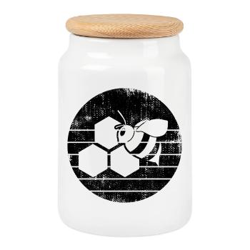 Abeille - Boîte à biscuits avec couvercle en bois - blanc - Devant